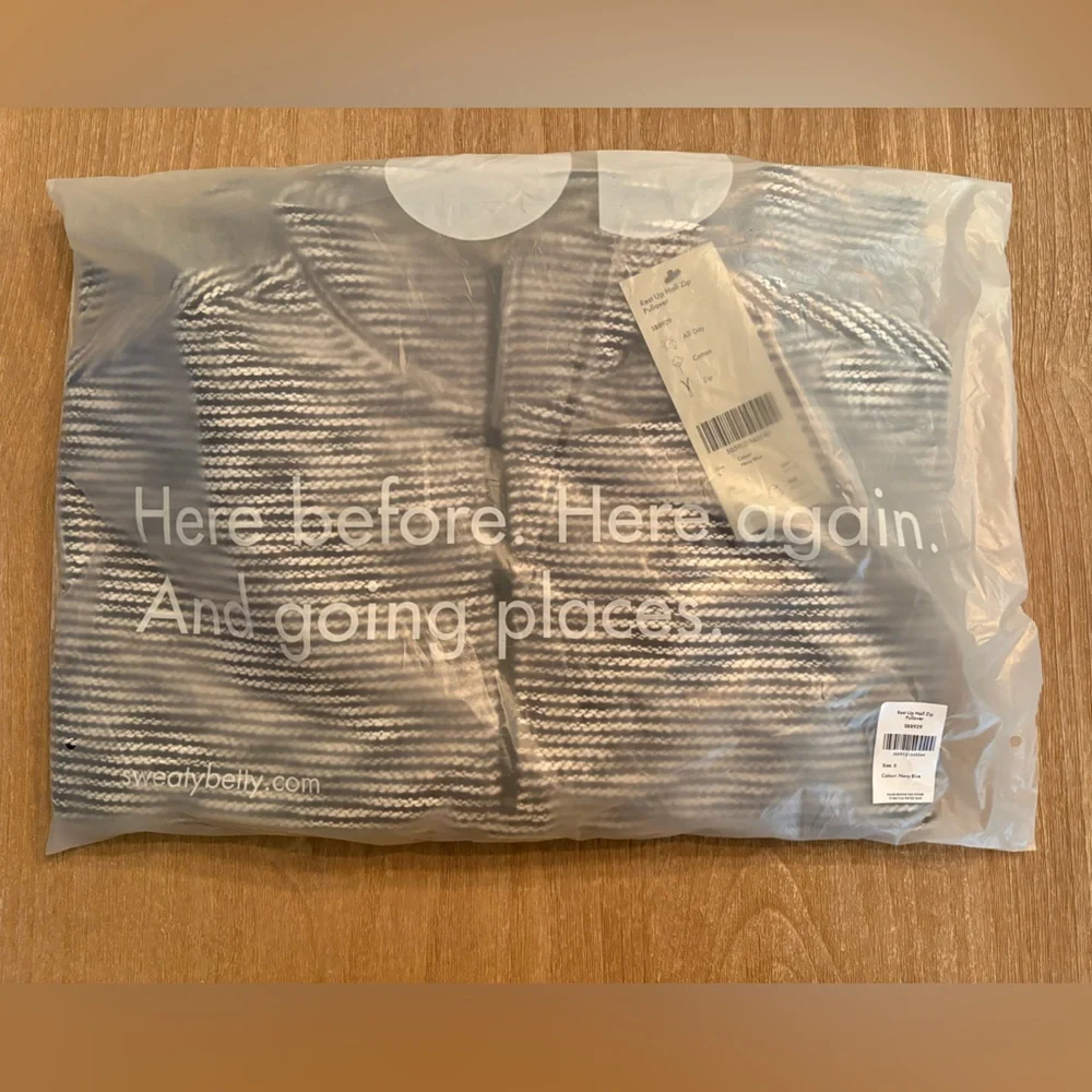 Sweaty Betty Rest Up Half Zip Pullover Small NWT Navy Blue White Stripe Pattern - Picture 13 of 16